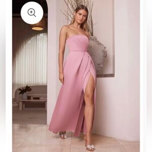 elliatt rose pink satin pleated strapless maxi gown special occasion dress small